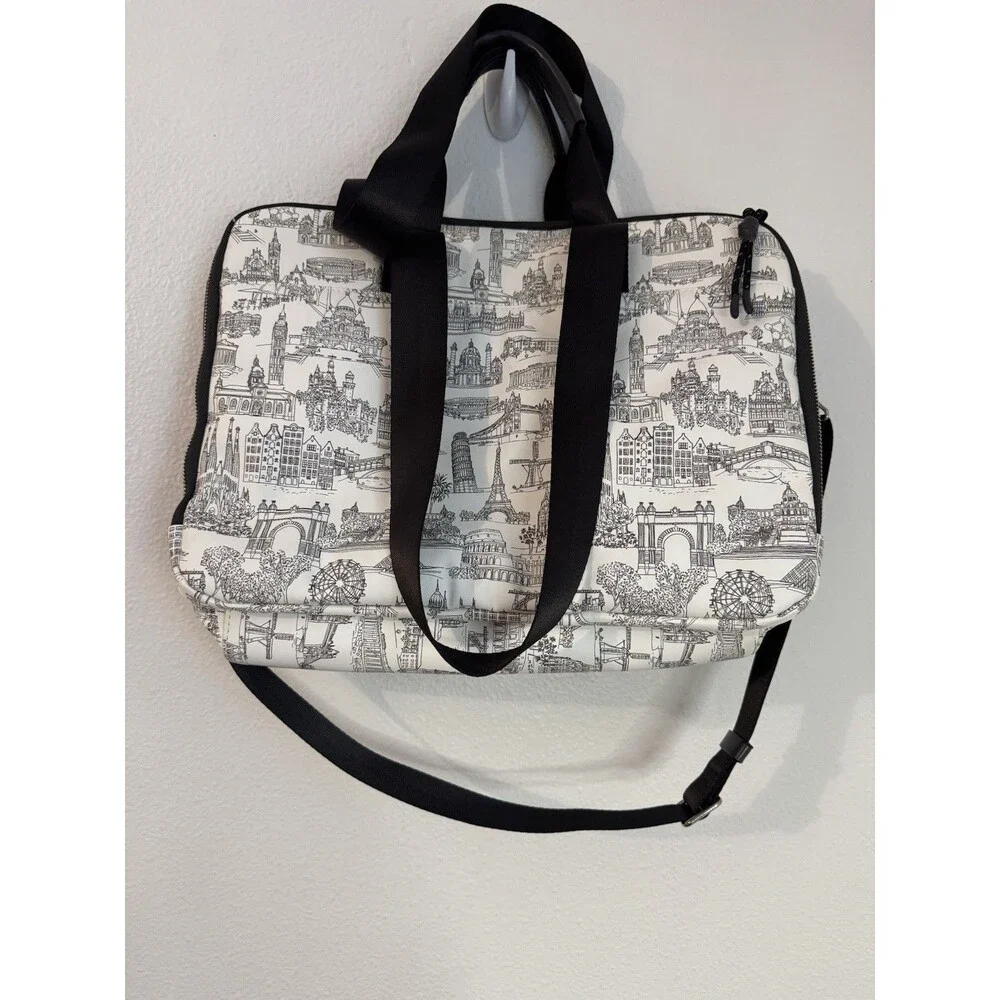 Parfois Laptop Bag Paris Monuments Print Black White Soft Side School Work